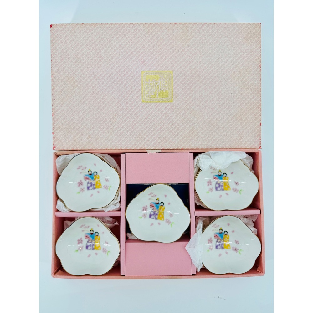 Maebata China Japanese Porcelain Hina Matsuri Doll‎ Festival Small Bowl Set 5pc